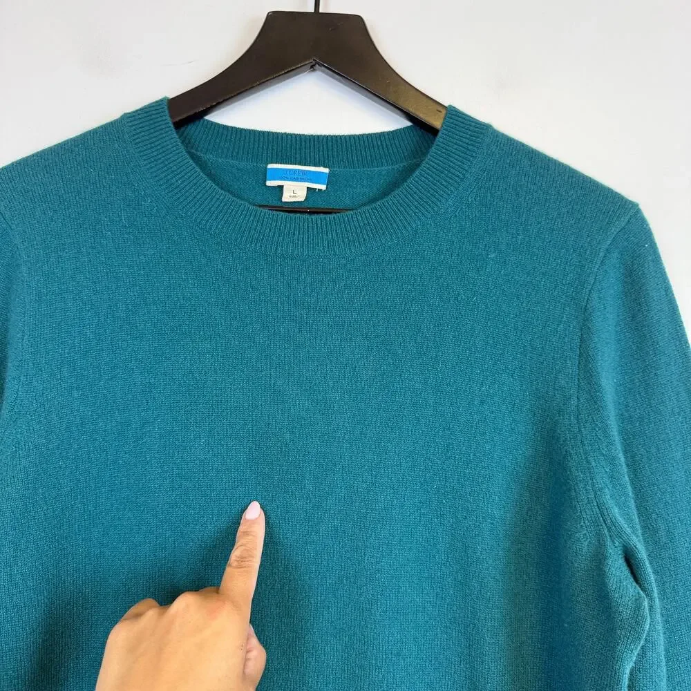 J.Crew Womens Classic Crew 100% Cashmere Sweater Teal Blue - L